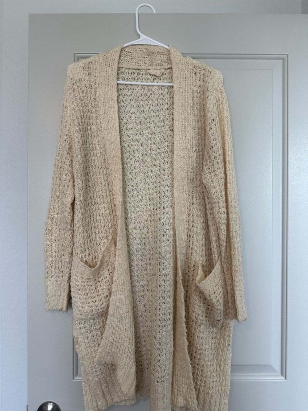 Love Open-Front Cream Knit Cardigan with Pockets